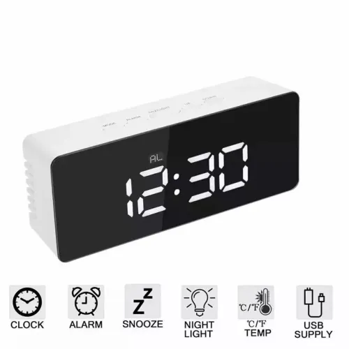 MIRROR WHITE DIGITAL CLOCK