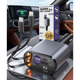 4 in 1 Fast Car Charger with Retractable Cable