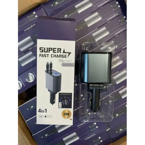 4 in 1 Fast Car Charger with Retractable Cable