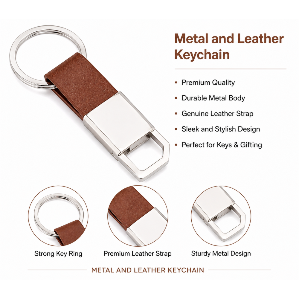 Metal and Leather Keychain