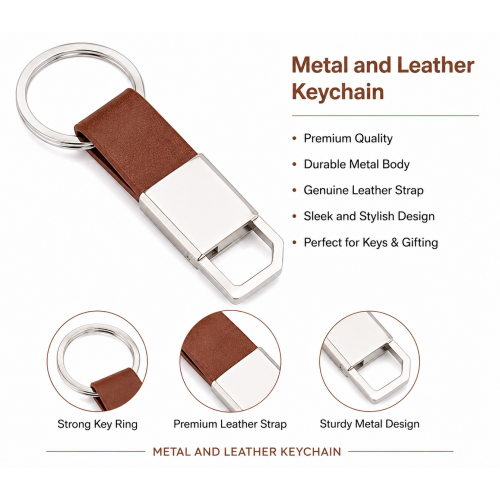 Metal and Leather Keychain