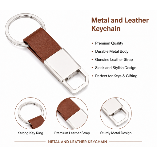Metal and Leather Keychain