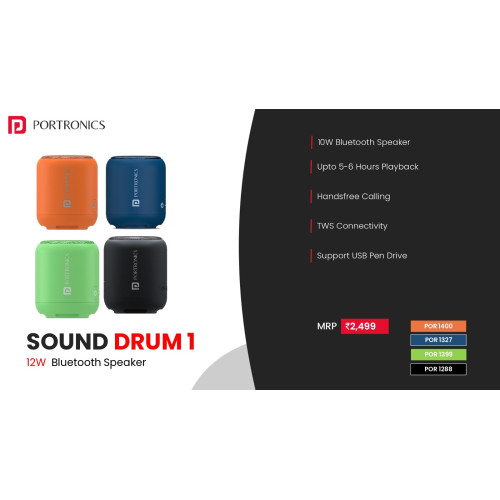 Portronics SoundDrum 1 12W TWS Portable Bluetooth Speaker