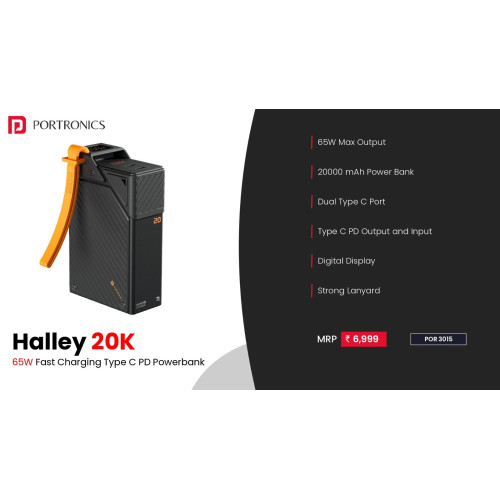 Portronics 65W Halley 20K 20000mAh Fast Charging Powerbank