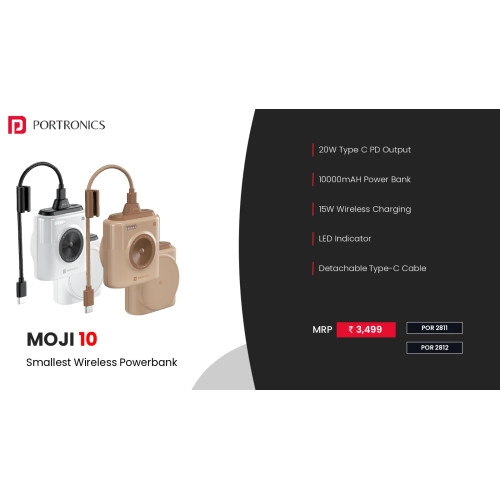 Portronics Moji 10K Smallest Wireless 10000Mah Fast Charging Power Bank