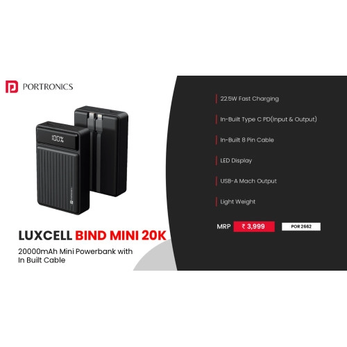 Portronics Luxcell Bind Mini 20k 20000mAh Powerbank 