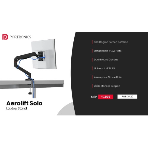 Portronics Aerolift Solo Gas Spring Monitor Arm