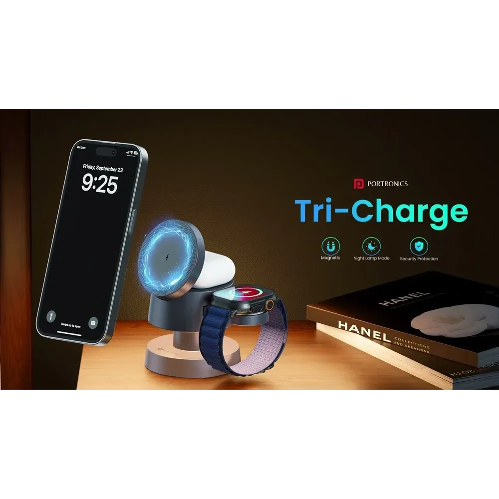 PORTRONICS TRICHARGER 4 IN 1 MAGNETIC WIRELESS CHARGER WITH NIGHT LAMP