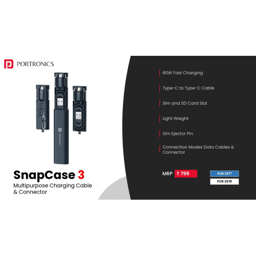 Portronics Snapcase 3 60W Multifunctional Fast Charging Data Cable Kit