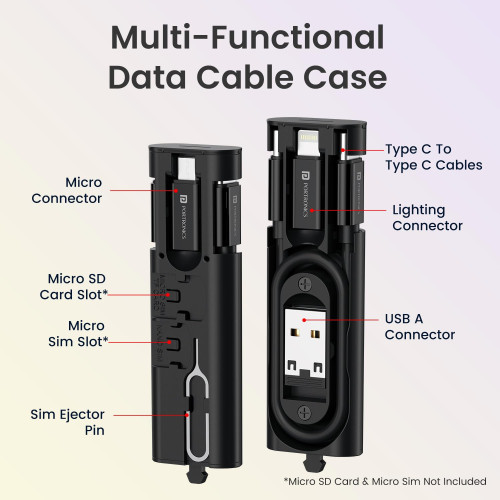 Portronics Snapcase 4 60W Multifunctional Fast Charging Data Cable Transparent Kit
