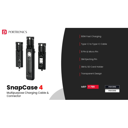 Portronics Snapcase 4 60W Multifunctional Fast Charging Data Cable Transparent Kit