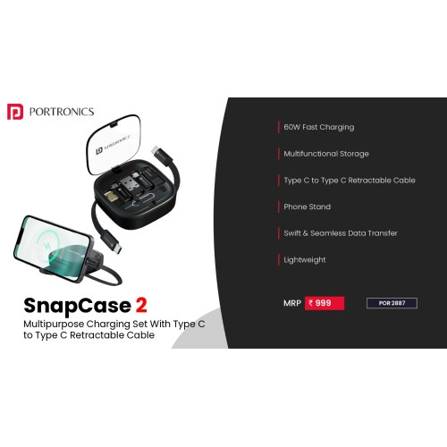 Portronics Snapcase 2 60W Multifunctional Fast Charging Data Cable Kit 
