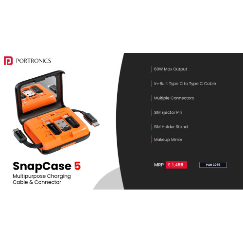 Portronics Snapcase 5 60W Multifunctional Fast Charging Data Cable Kit 