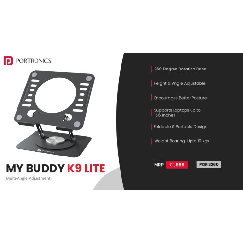 Portronics My Buddy K9 Lite, Height Adjustable Laptop Stand