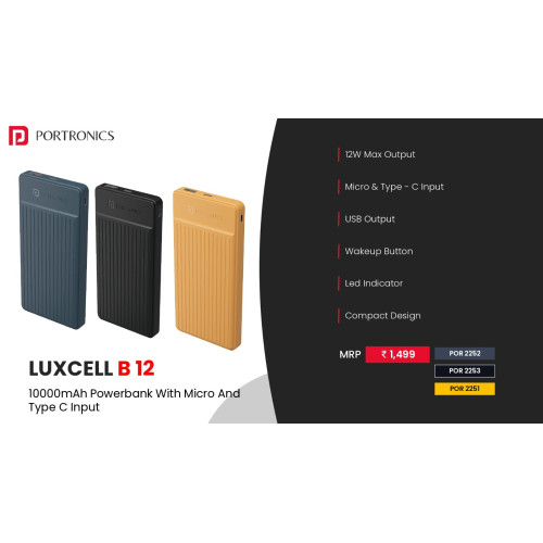 Portronics Luxcell B12 10,000mAh Ultra Slim Power Bank