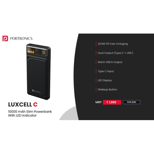 Portronics Luxcell C 10K 10000 mAh 22.5W Fast Charging Power Bank