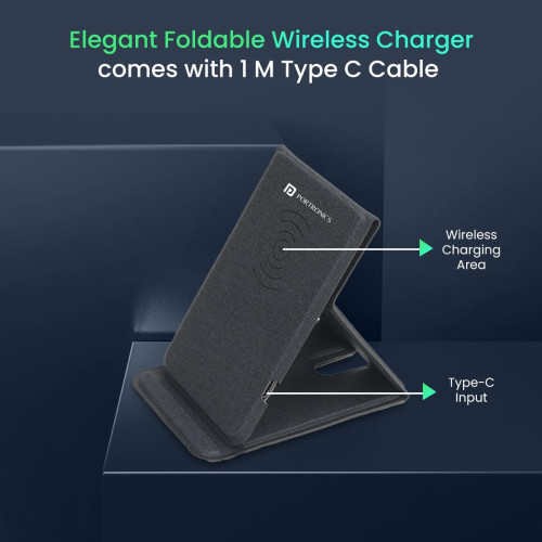 Portronics Freedom Fold 15W Foldable Wireless Charger with Premium PU Leather