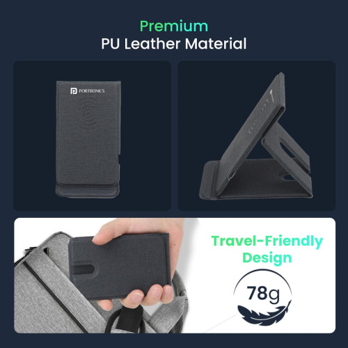 Portronics Freedom Fold 15W Foldable Wireless Charger with Premium PU Leather