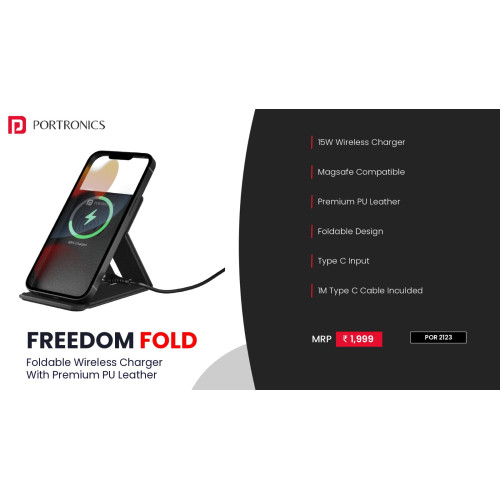 Portronics Freedom Fold 15W Foldable Wireless Charger with Premium PU Leather
