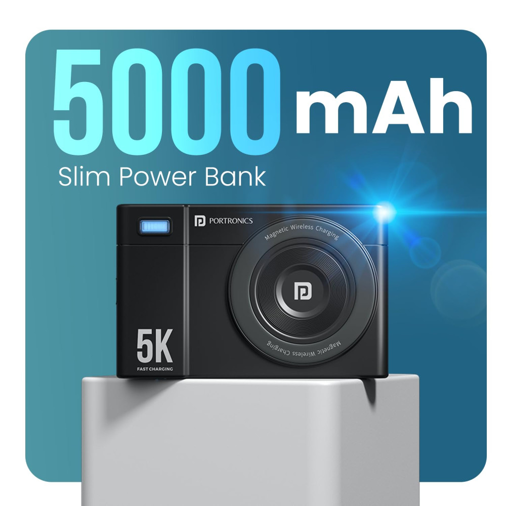 Portronics Power Shutter Air 5k 5000mAh 15W Wireless Magnetic Fast Charging Slim Powerbank