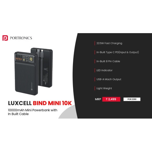 Portronics Luxcell Bind Mini 10k 10000mAh Nano Powerbank