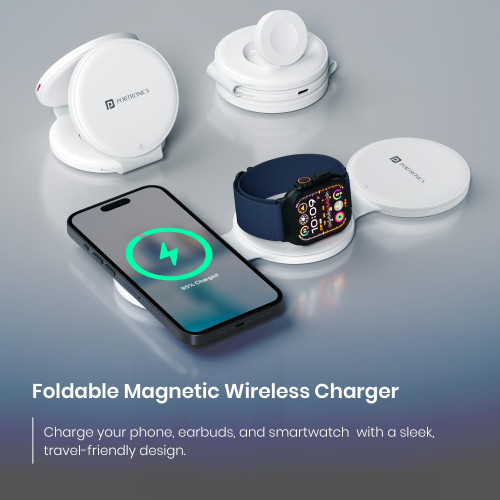 Portronics ChargeMate Trio 3 in 1 Wireless Charger with Multifunctional Fast Charging Data Cable Kit