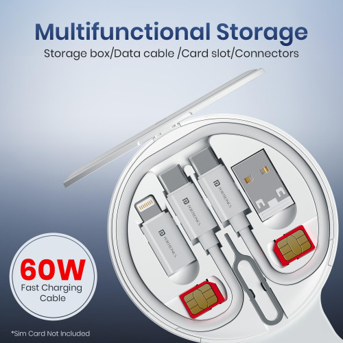 Portronics ChargeMate Trio 3 in 1 Wireless Charger with Multifunctional Fast Charging Data Cable Kit